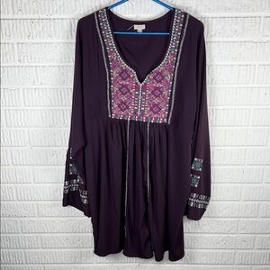 Kyla Seo Purple Bohemian Tunic with Embroidered Details